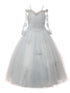 Big Girls Blue Off Shoulder Long Sleeve Rhinestone  Pageant Dress 8-16 - SophiasStyle.com